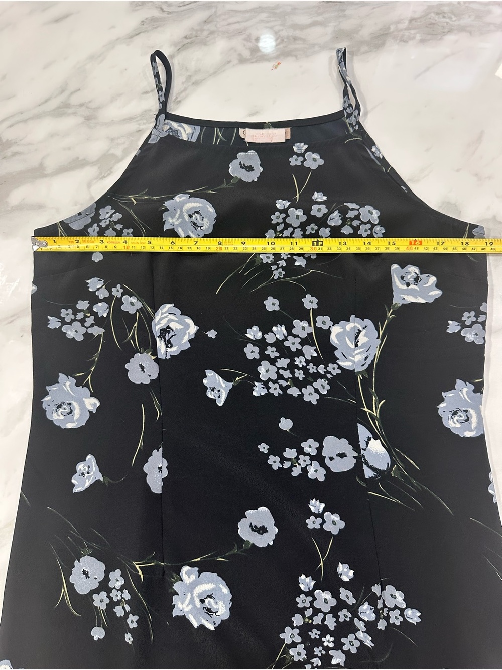 VINTAGE 90s Black Floral Slip Maxi Column Shift Halter Summer Dress Size Large - Picture 9 of 10